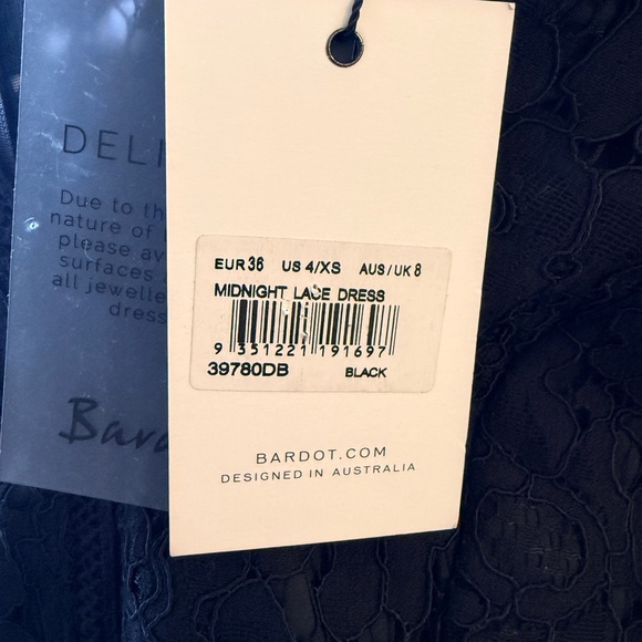 Bardot Dress Midnight Lace Black NWT US 4 / XS EUR 36 Long Sleeve LBD - Picture 3 of 9